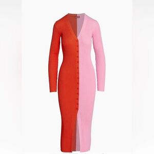 STAUD Red and Pink Long Sleeve Dress